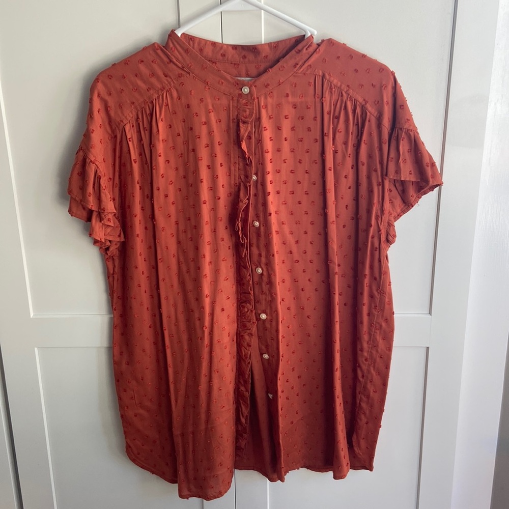 NWT Loft Ruffle Shirt with Swiss Dots